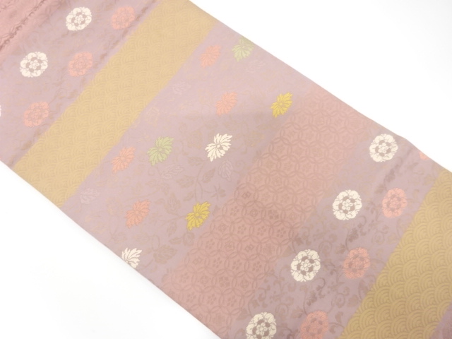 横段に青海波・花唐草模様織出し名古屋帯